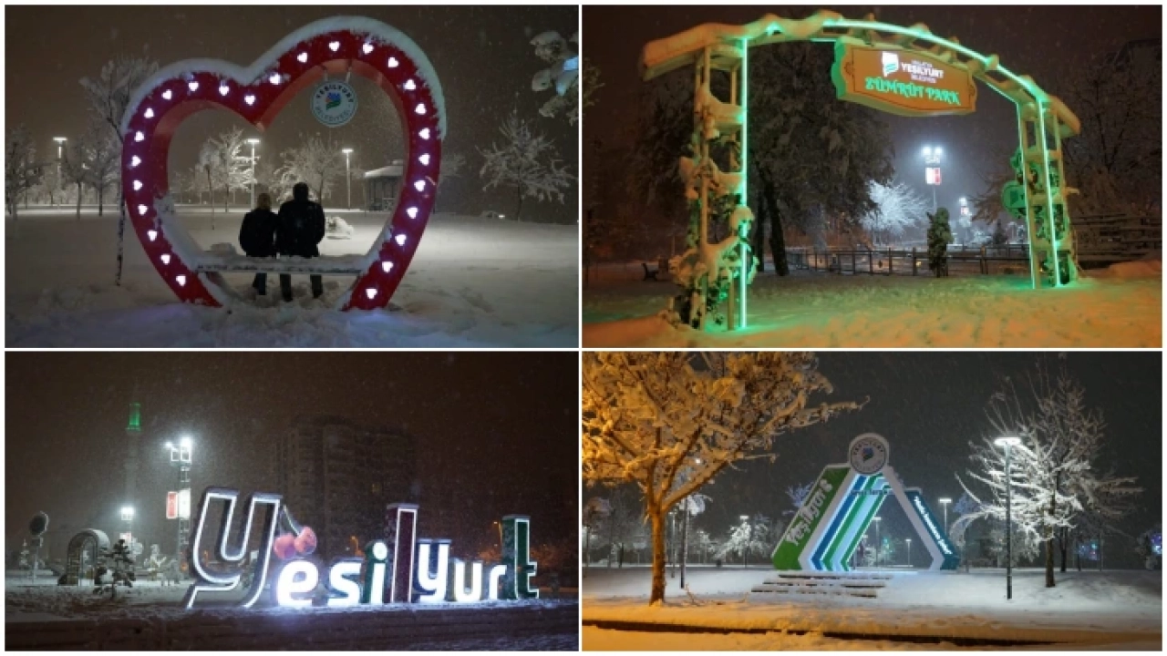 Malatya’ya Kar Yağdı, Yeşilyurt’ta Kartpostallık Görüntüler Ortaya Çıktı