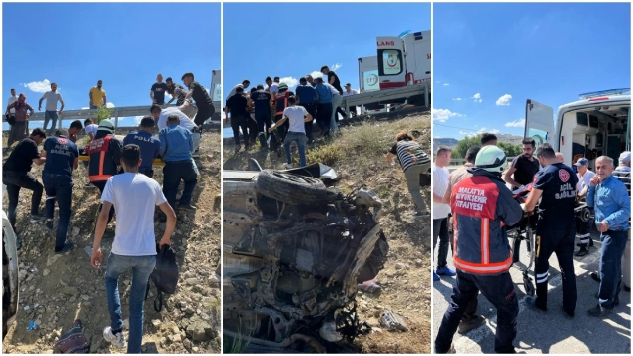 Malatya'da şarampole devrilen otomobildeki 3 kişi yaralandı