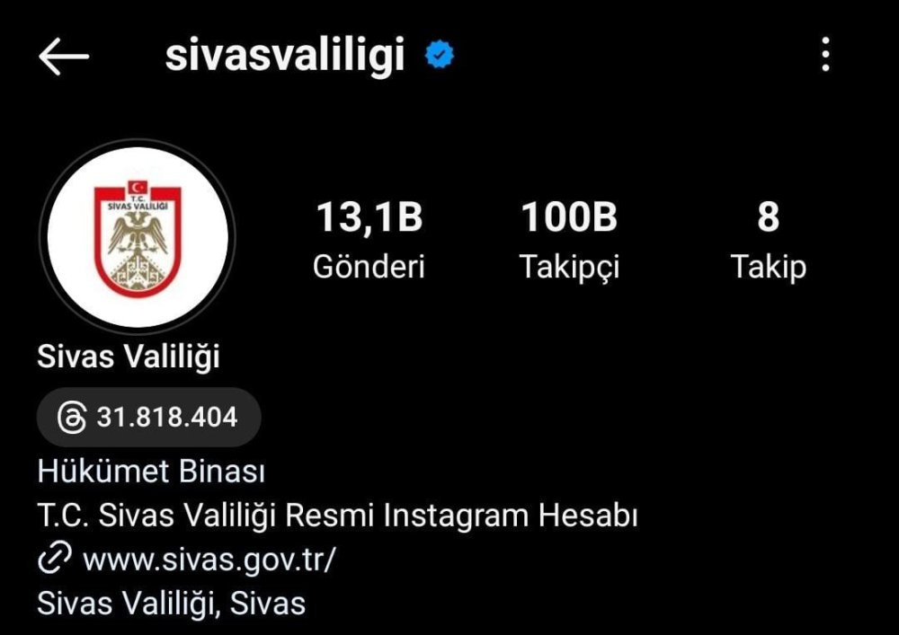 Sivas Valiliği'nin Sosyal Medya Hesabı Gelişiyor